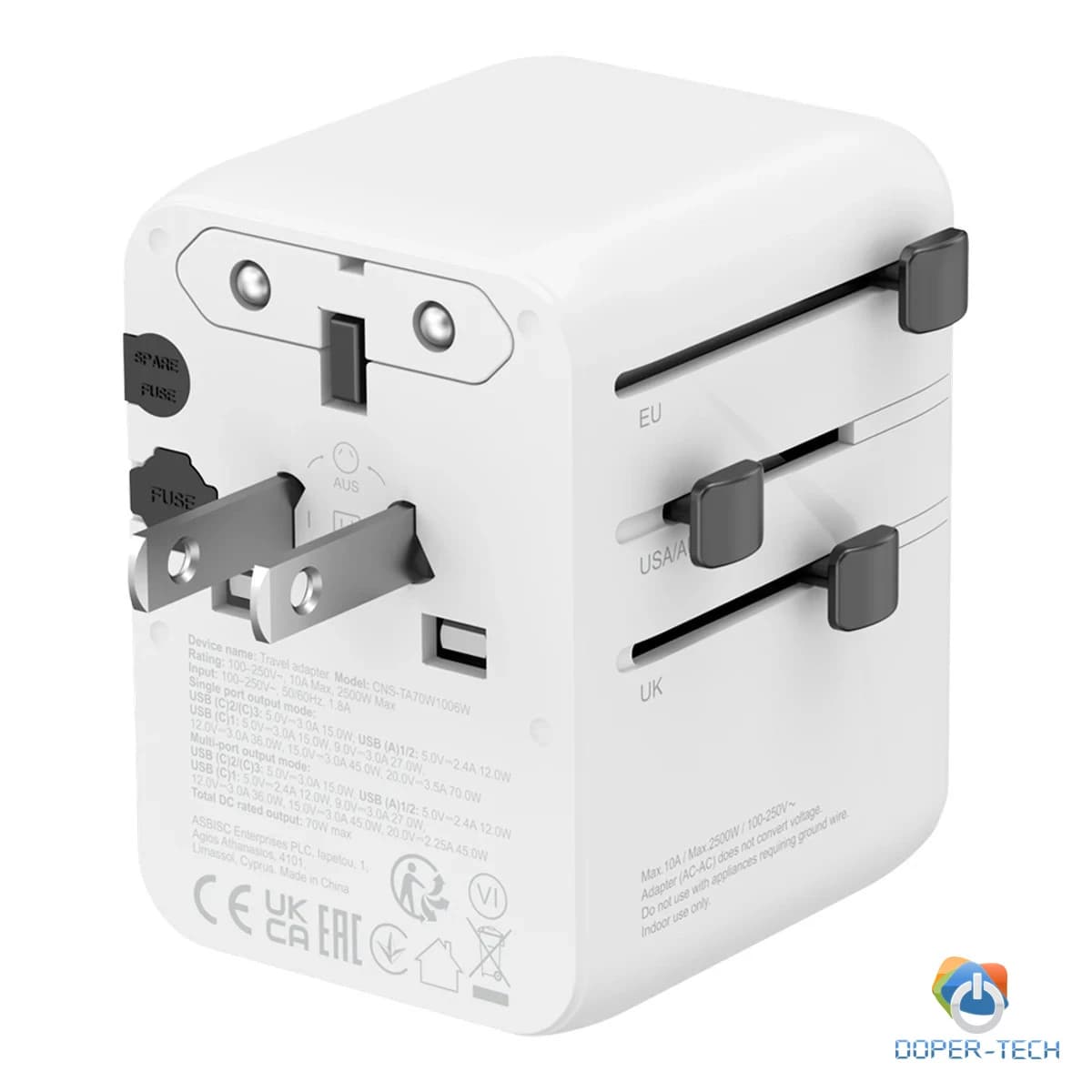 CANYON Travel Adapter OnTour 70 EU/UK/US/AUS 70W White