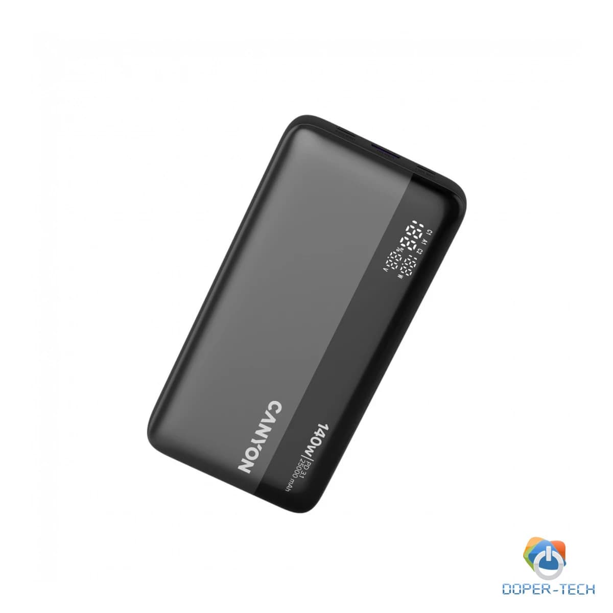 Powerbank Canyon OnPower 240 25000 mAh 140 W PD 3.1 sa zaslonom – kosi prikaz odozgo
