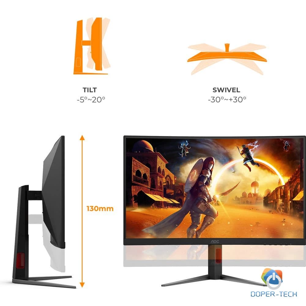 Ergonomsko postolje monitora AOC CQ27G4Z2: visina 130 mm, nagib i zakretanje