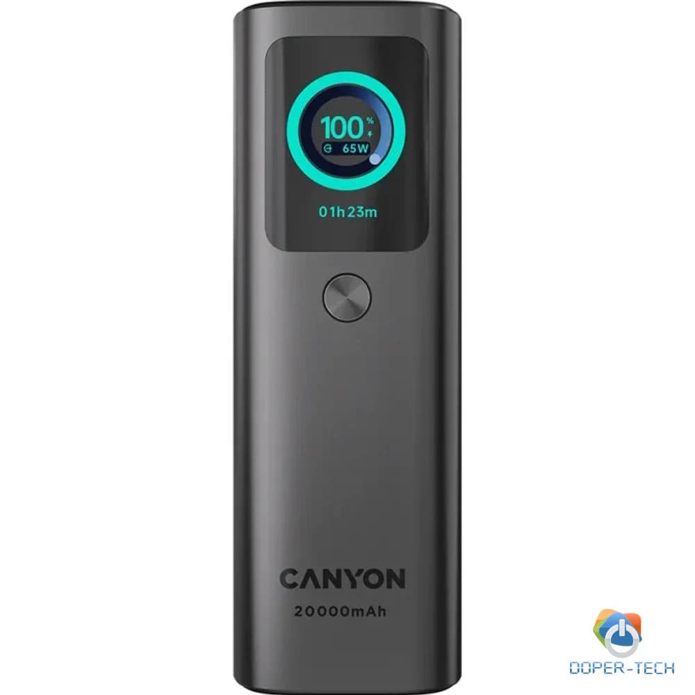Powerbank Canyon OnPower 265 20000 mAh 165 W s ugrađenim kabelom – prednja strana sa zaslonom