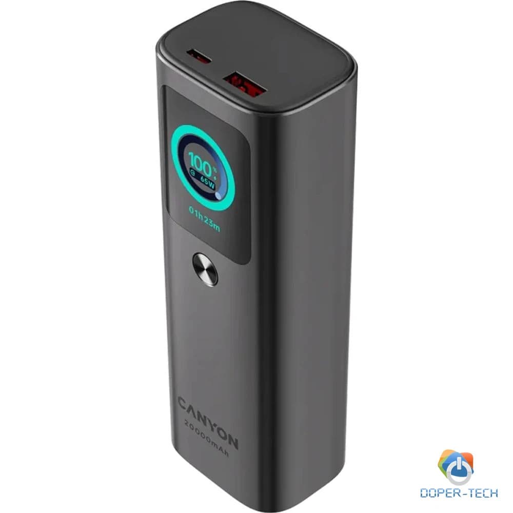Powerbank Canyon OnPower 265 20000 mAh 165 W s ugrađenim kabelom – bočni prikaz s priključcima