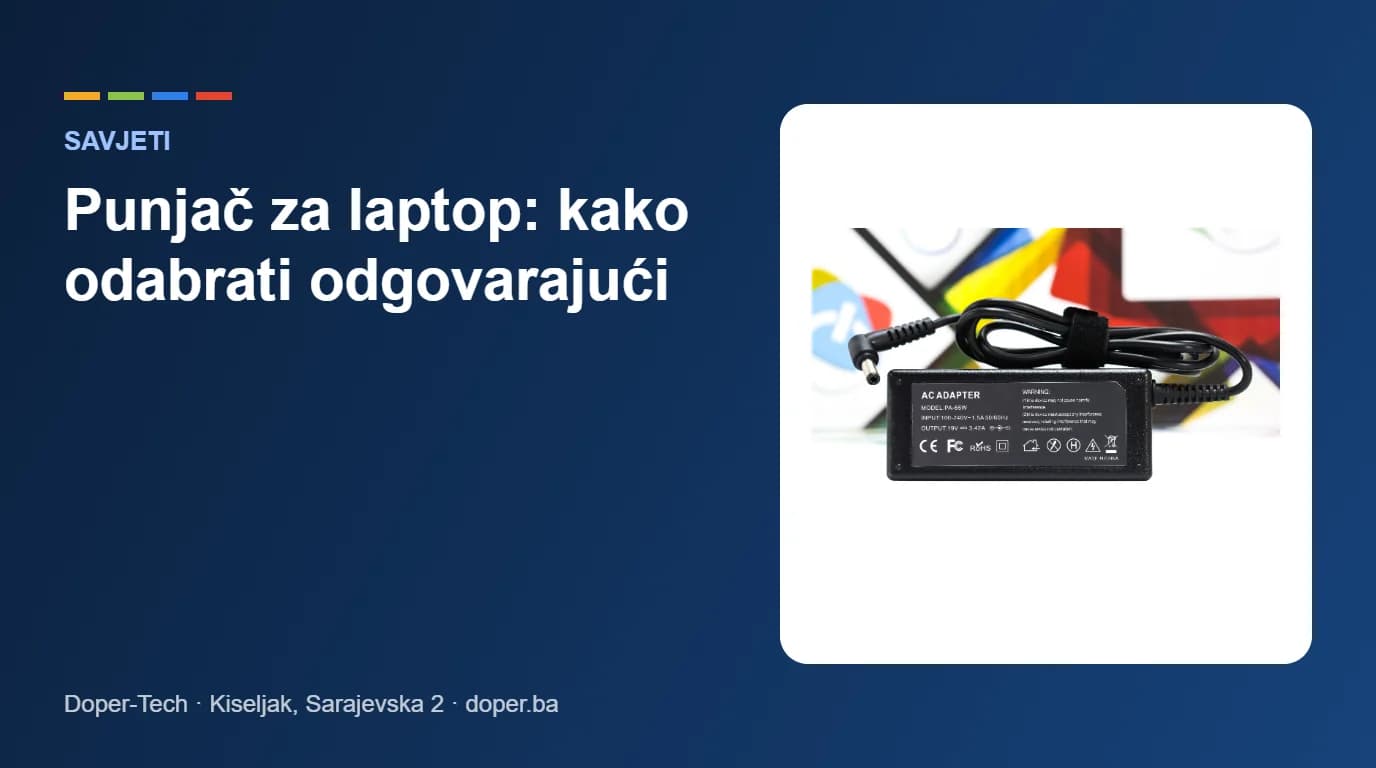 Punjač za laptop HP 65W uz naslov vodiča kako odabrati odgovarajući punjač