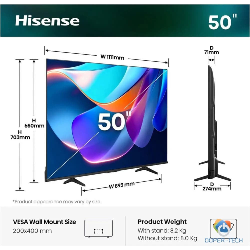 Dimenzije i VESA nosač televizora Hisense 50A6S 50″