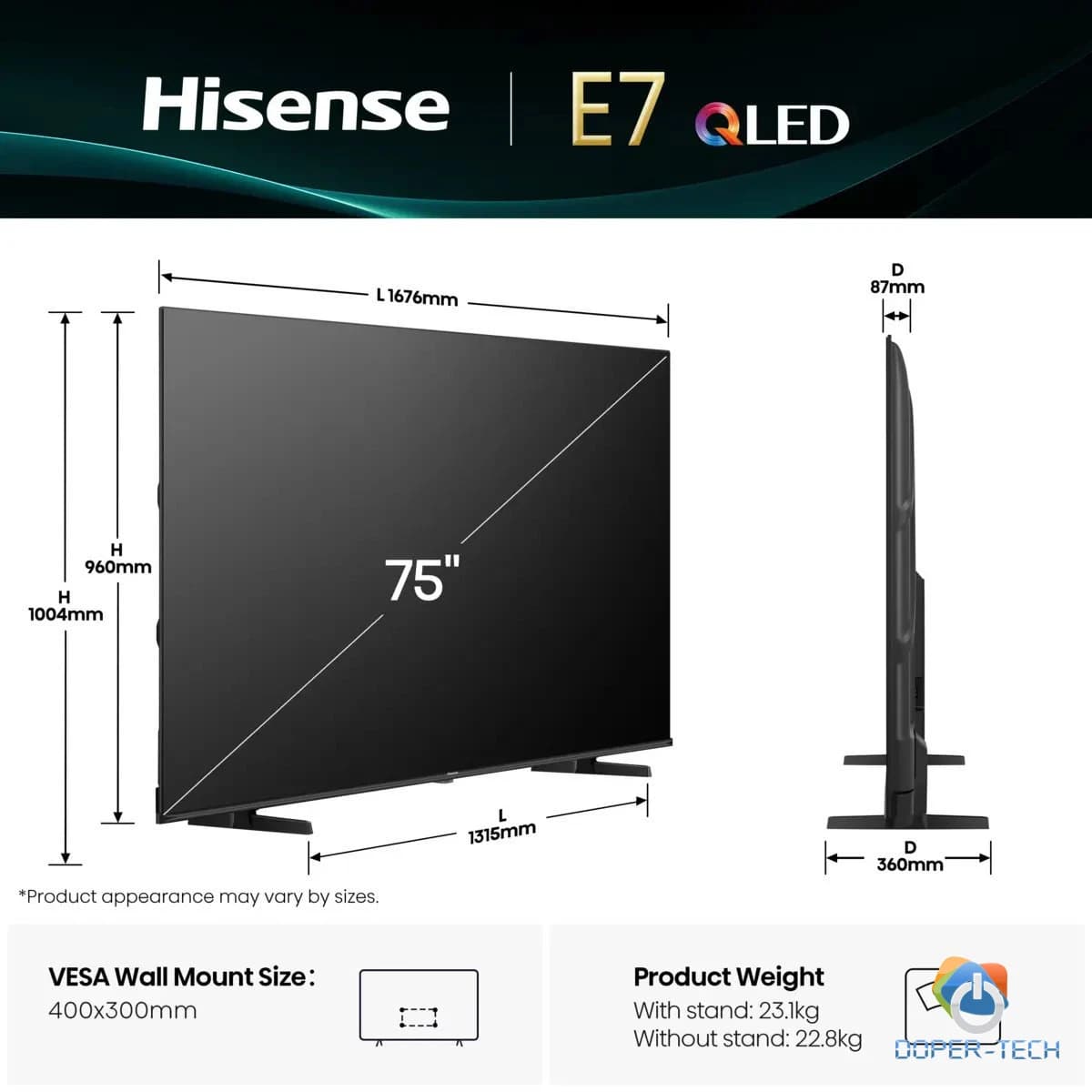 TV Hisense 75E7Q 75″ 4K UHD QLED Smart