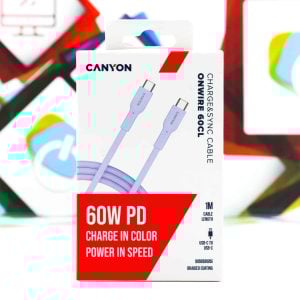 Kabal USB-C na USB-C Canyon 60CL 1m 60W pleteni ljubičasti
