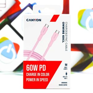 Kabal USB-C na USB-C Canyon 60CL 1m 60W pleteni rozi